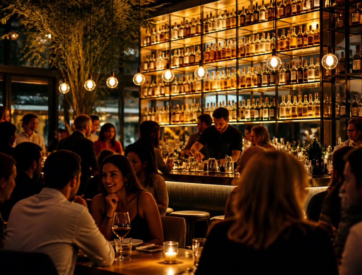 Busy Brisbane bar and restaurant interior with diners and staff